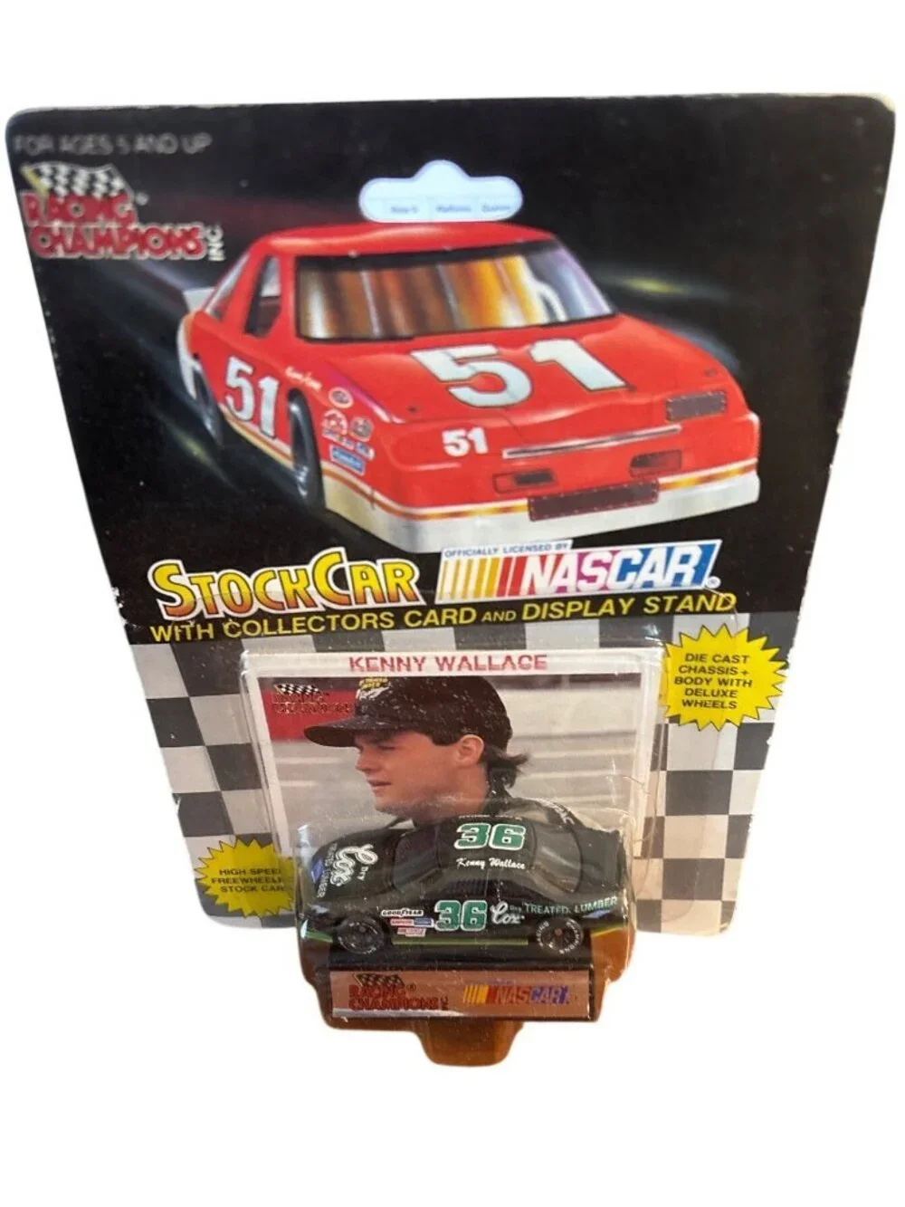 Die Cast Racing Champions NASCAR Stock Car Kenny Wallace Collectors Card Stand